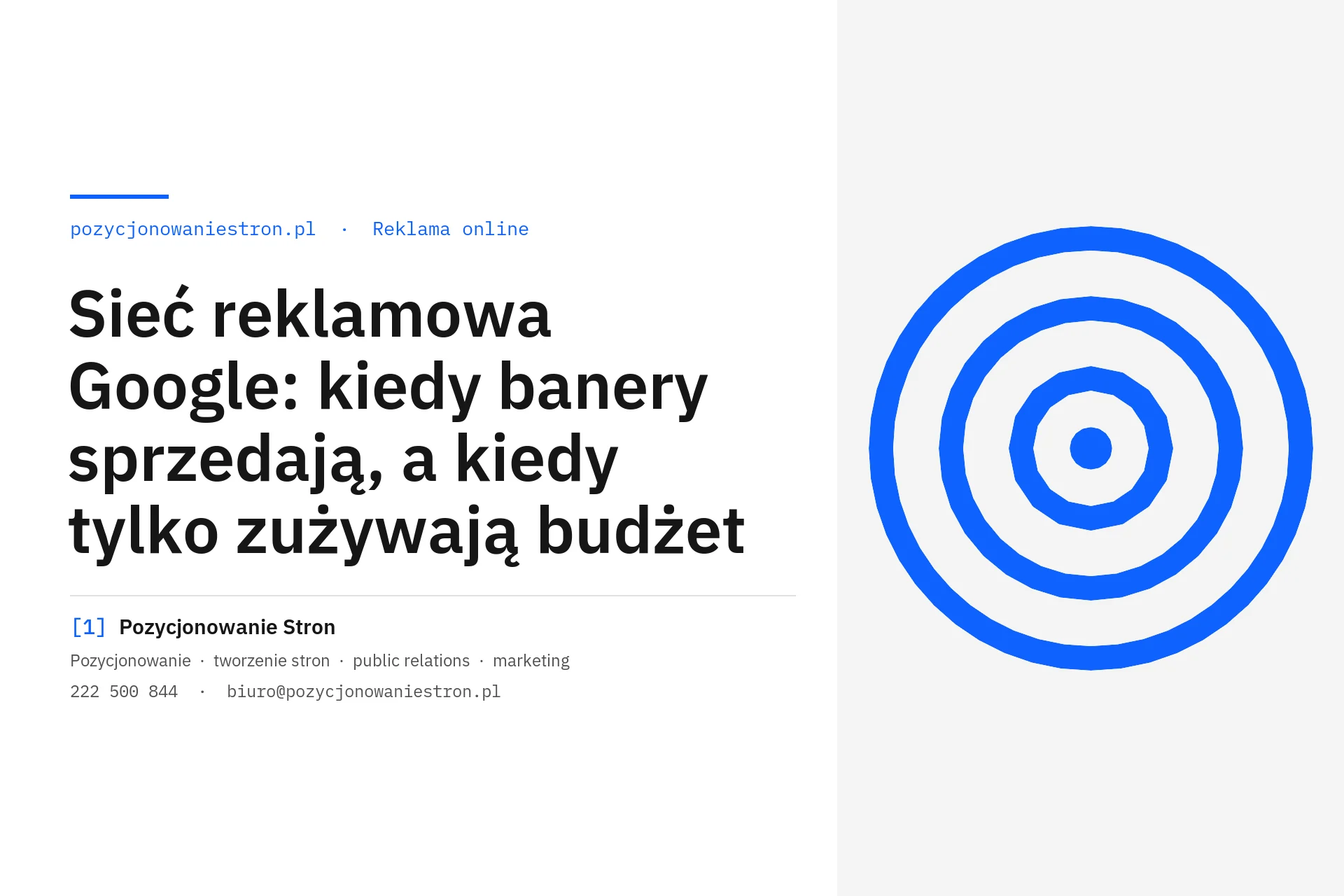 Sieć reklamowa Google i kampanie banerowe - okładka wpisu na blogu Pozycjonowanie Stron