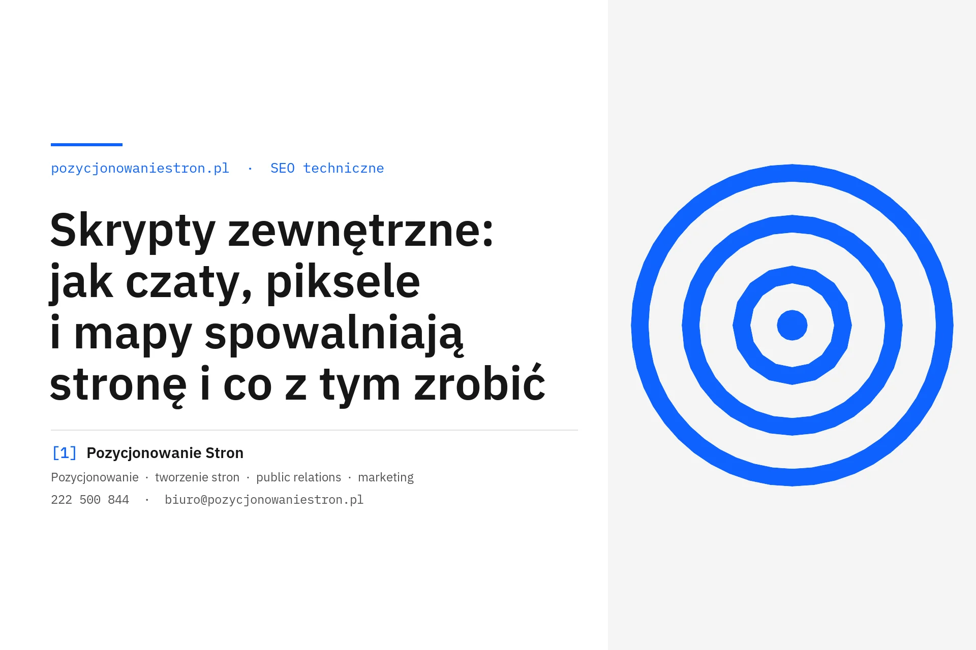 Skrypty zewnętrzne a szybkość strony: czaty, piksele i mapy - okładka wpisu na blogu Pozycjonowanie Stron