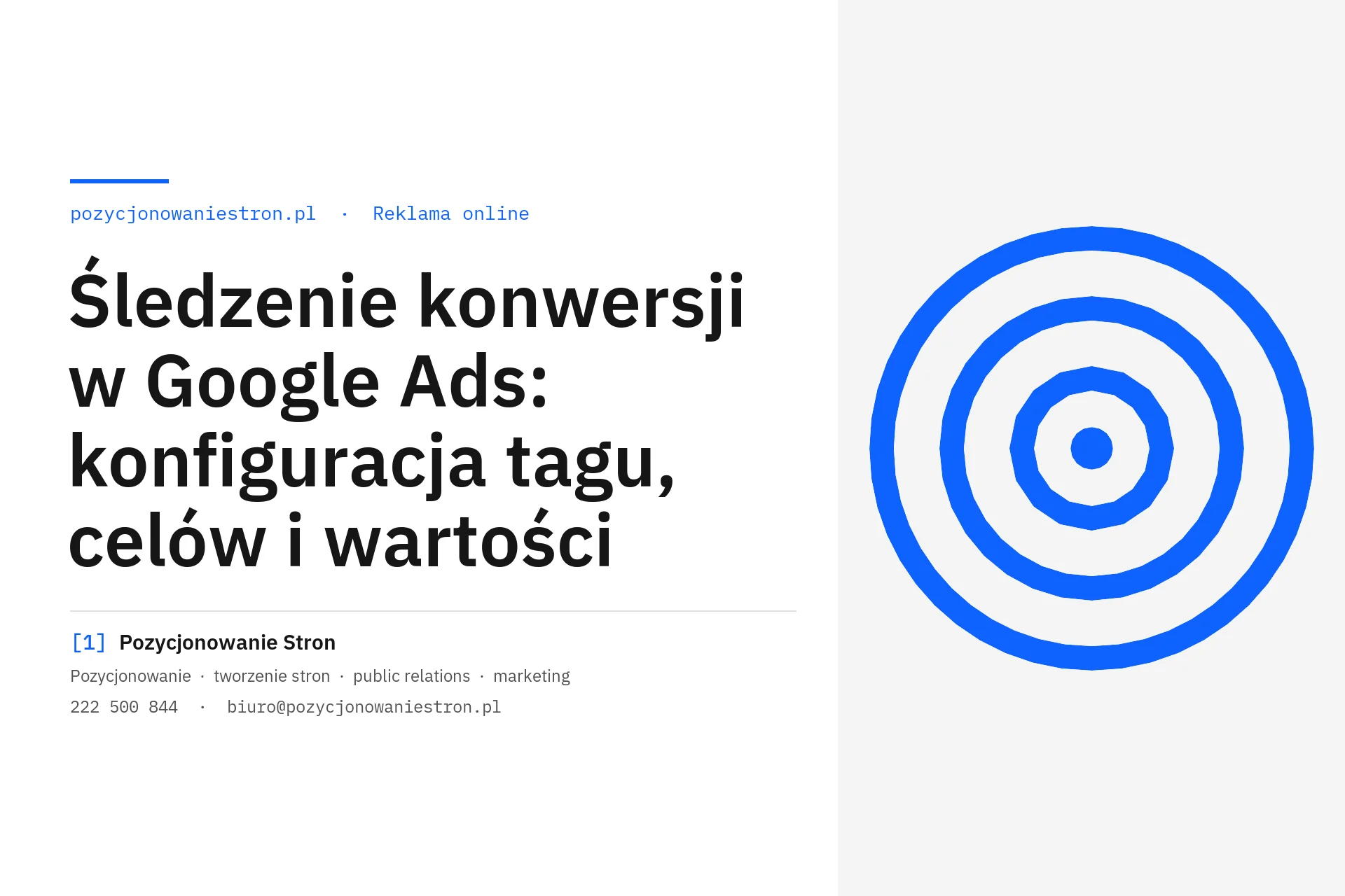 Śledzenie konwersji w Google Ads: tag, cele i wartości - okładka wpisu na blogu Pozycjonowanie Stron