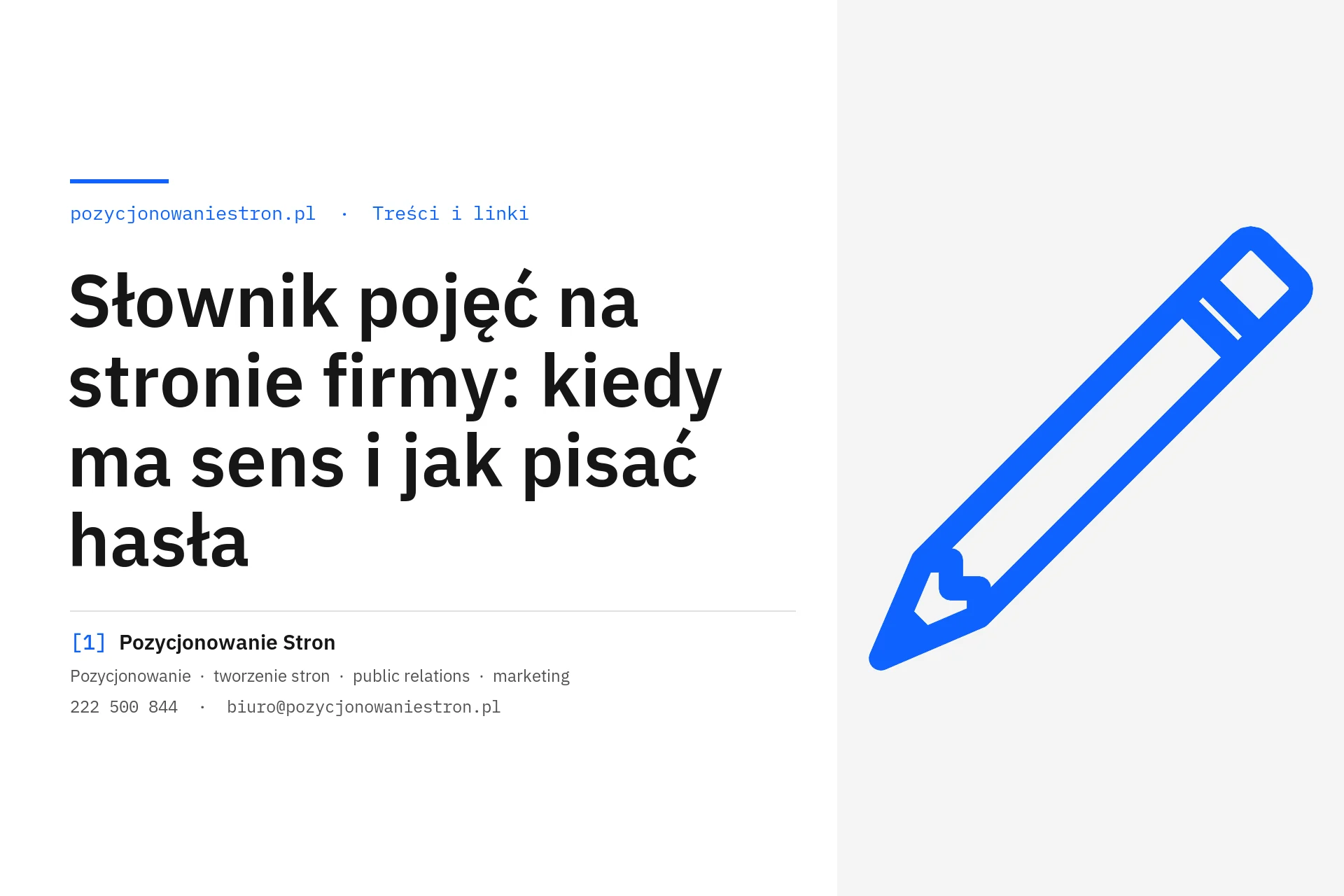 Słownik pojęć na stronie firmy i budowa haseł - okładka wpisu na blogu Pozycjonowanie Stron
