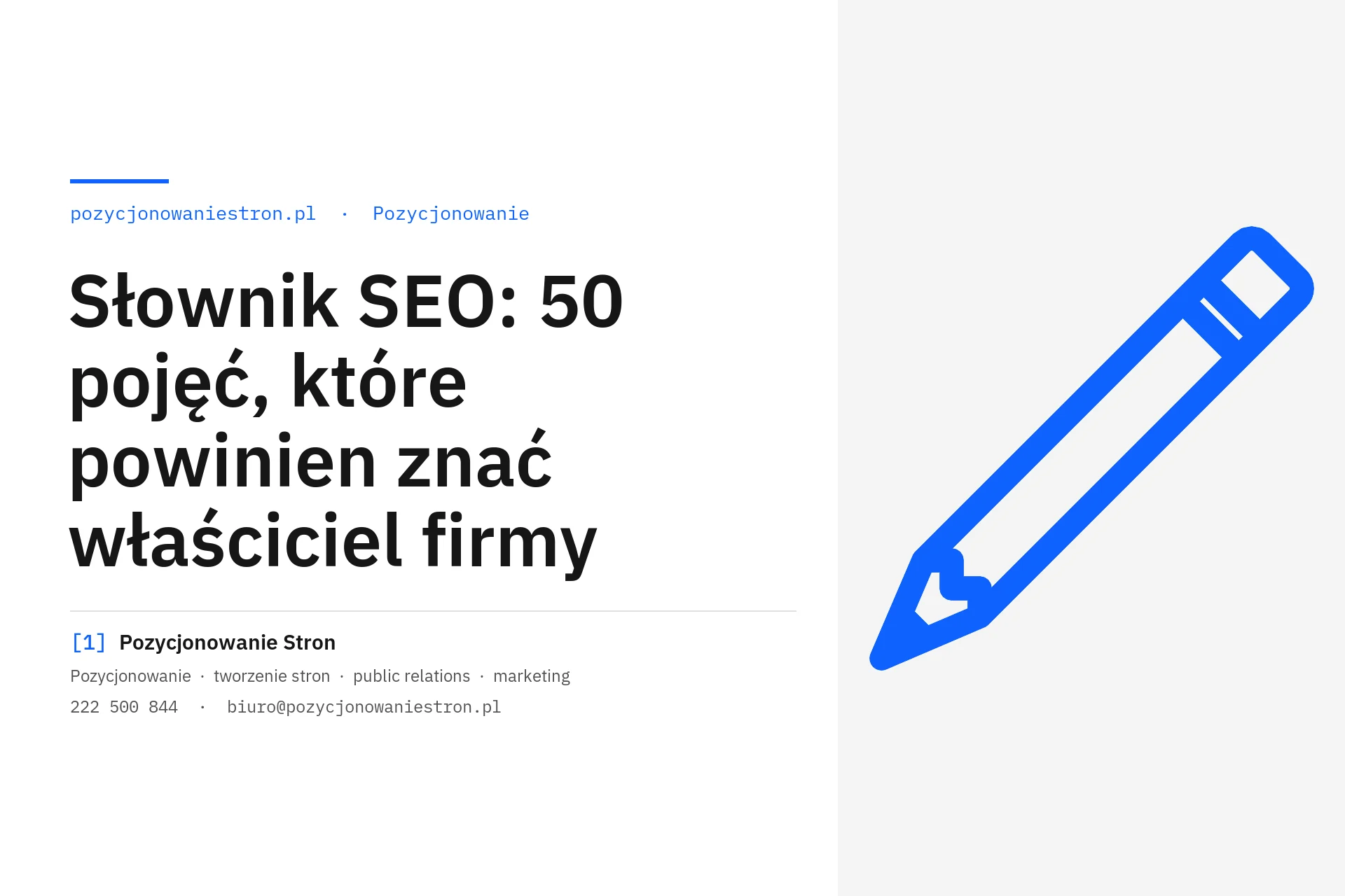 Słownik SEO z 50 pojęciami dla właściciela firmy - okładka wpisu na blogu Pozycjonowanie Stron