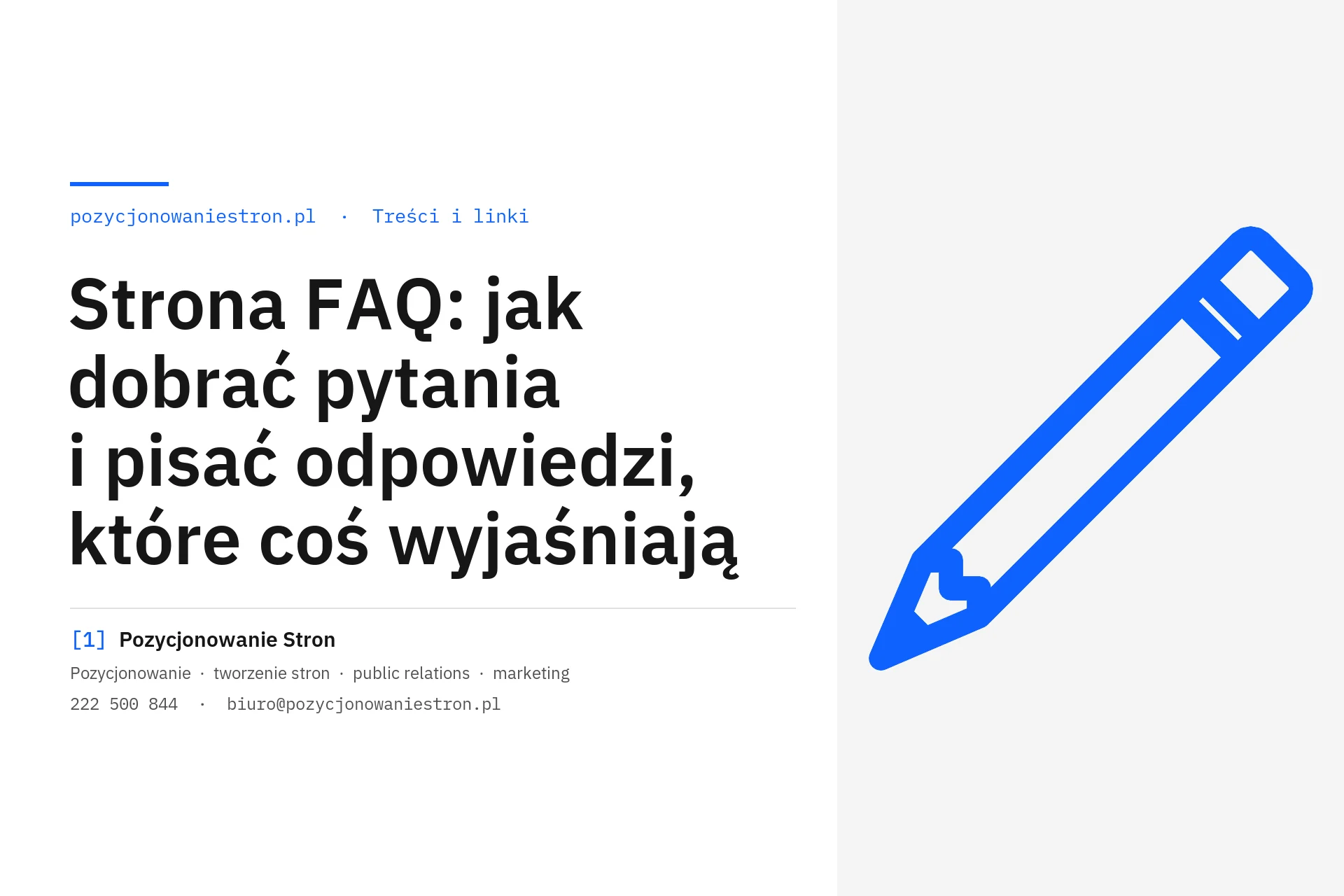 Strona FAQ z pytaniami i odpowiedziami dla klientów - okładka wpisu na blogu Pozycjonowanie Stron