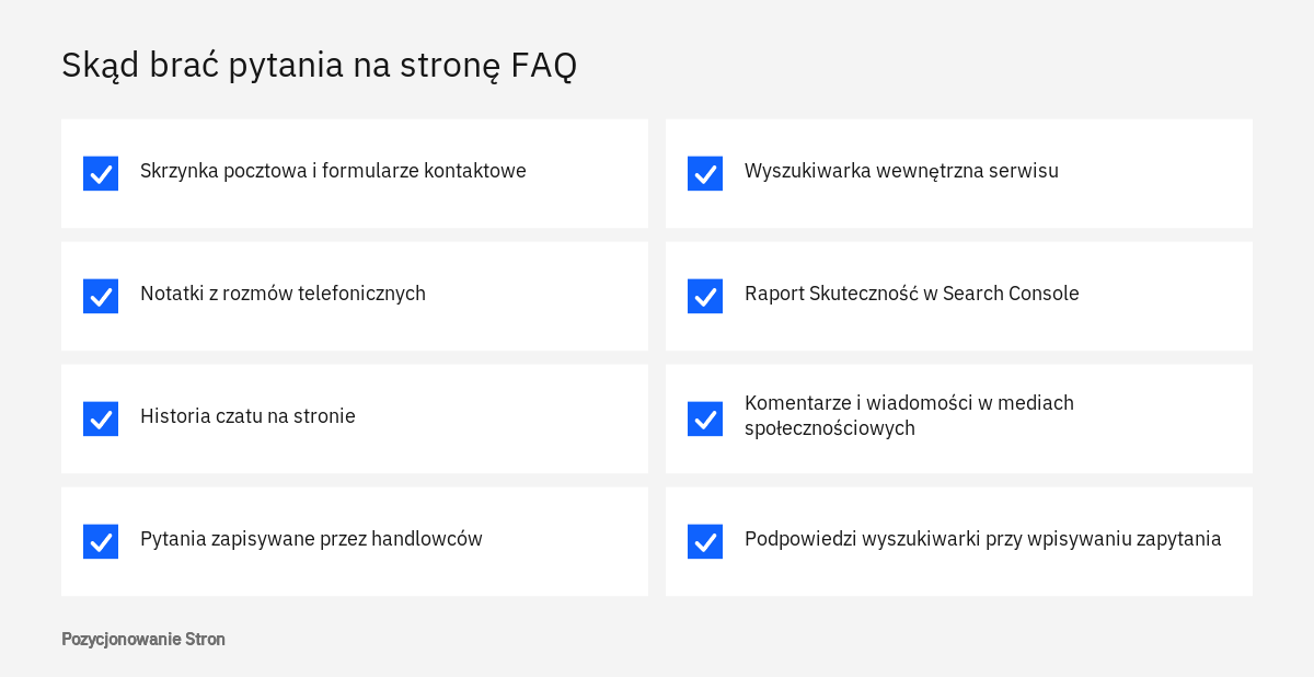 Lista źródeł, z których warto zbierać prawdziwe pytania klientów na stronę FAQ firmy