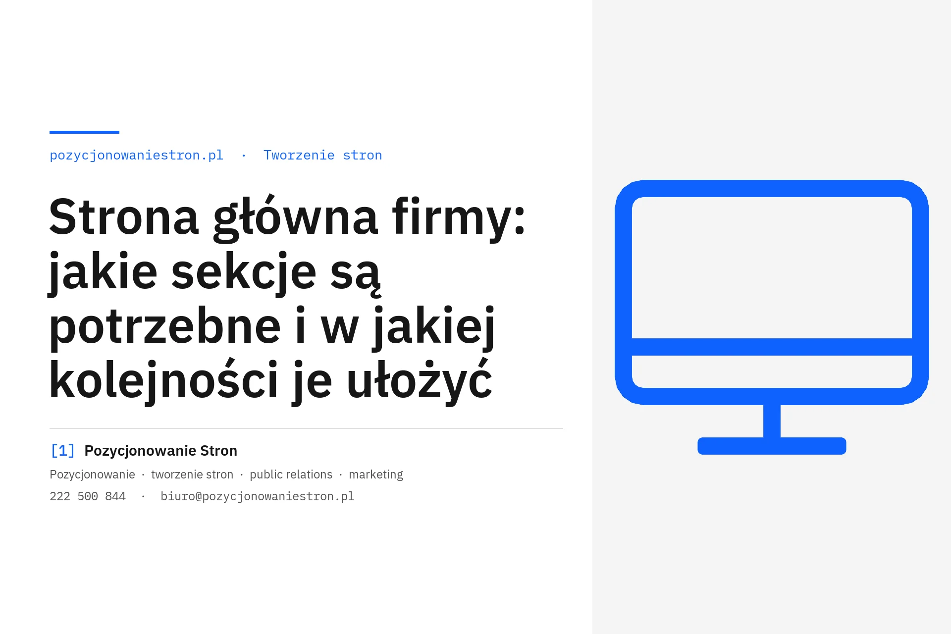 Strona główna firmy i układ sekcji od pierwszego ekranu do kontaktu - okładka wpisu na blogu Pozycjonowanie Stron