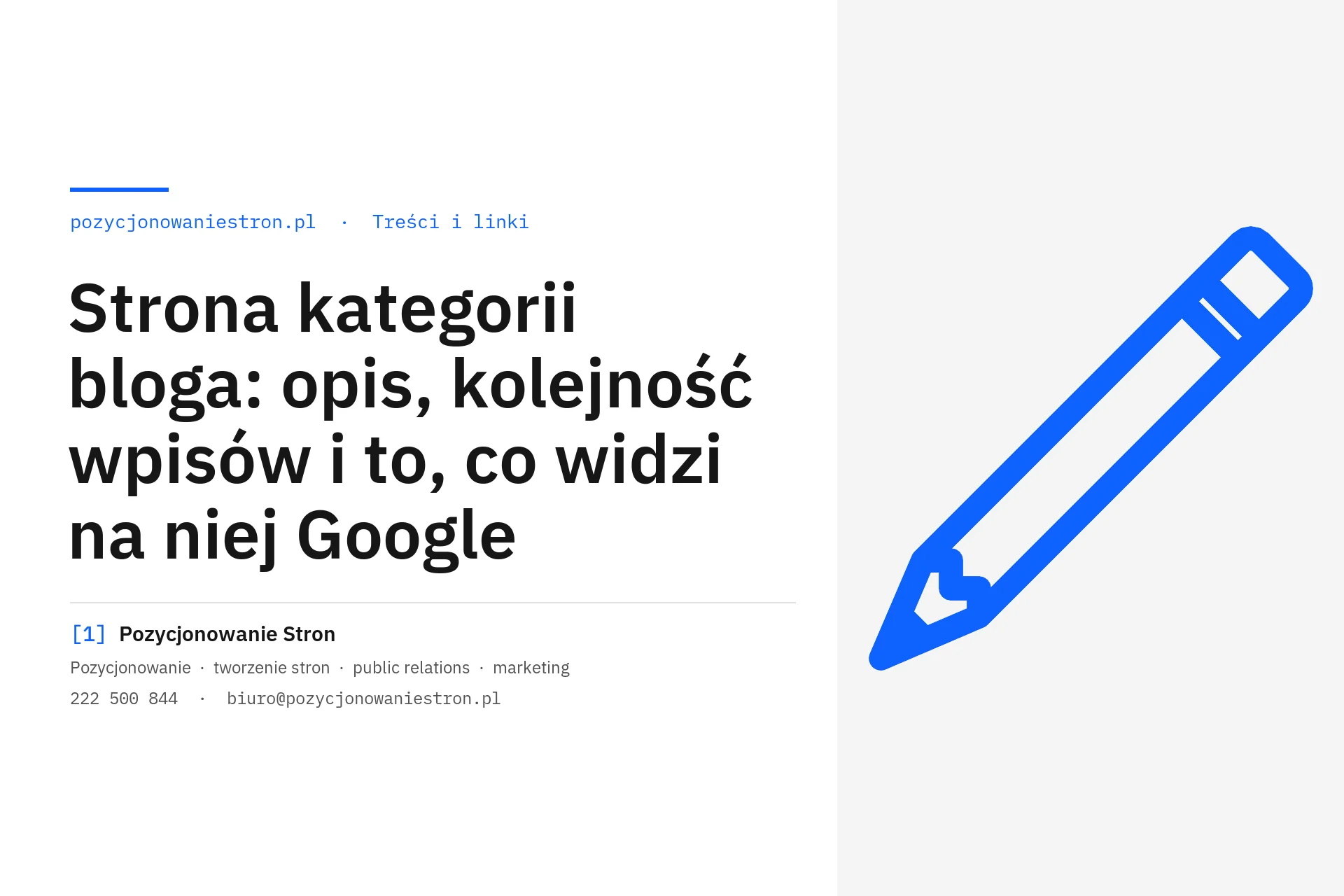 Strona kategorii bloga: opis, kolejność wpisów i Google - okładka wpisu na blogu Pozycjonowanie Stron