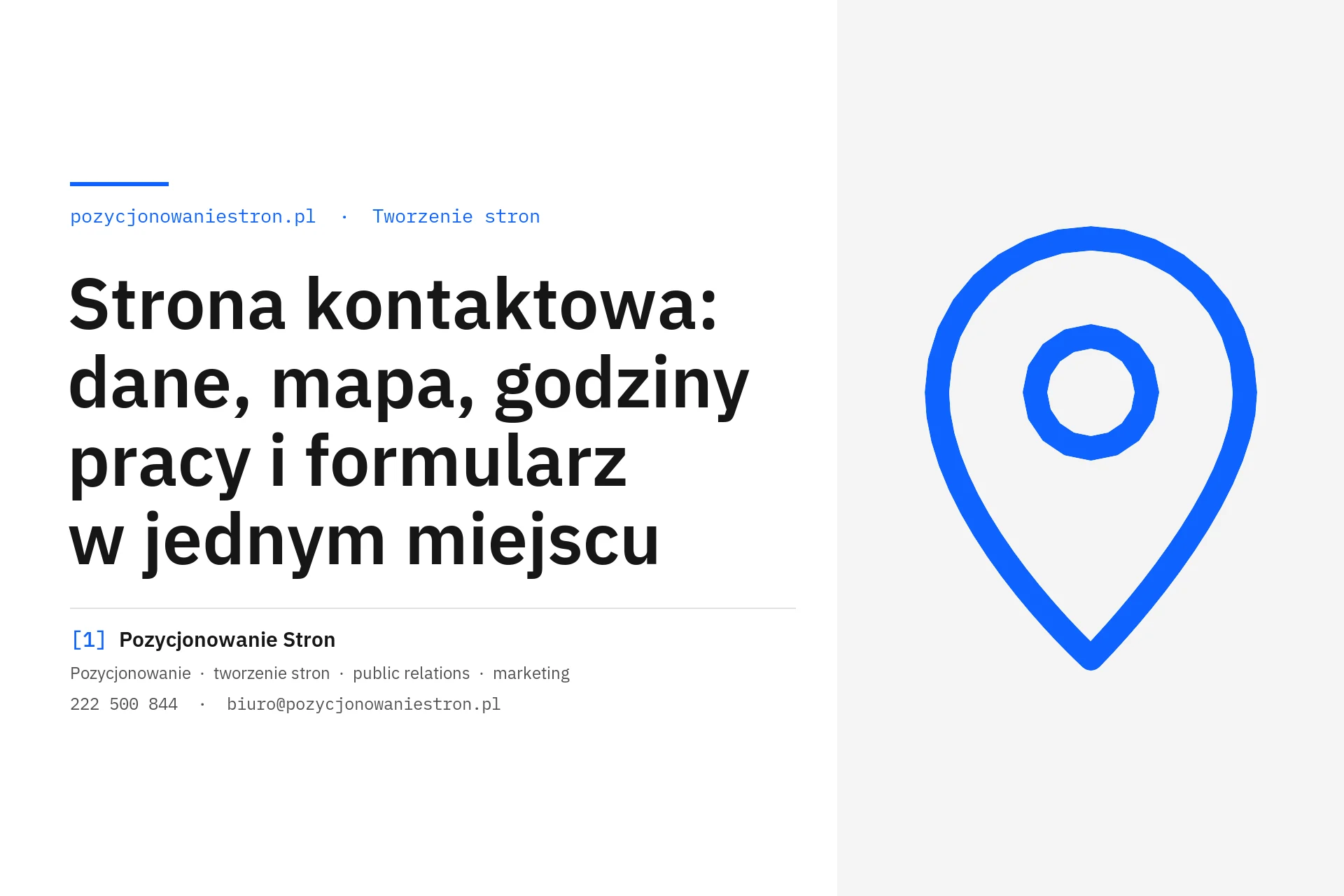Strona kontaktowa firmy: dane, mapa, godziny i formularz - okładka wpisu na blogu Pozycjonowanie Stron