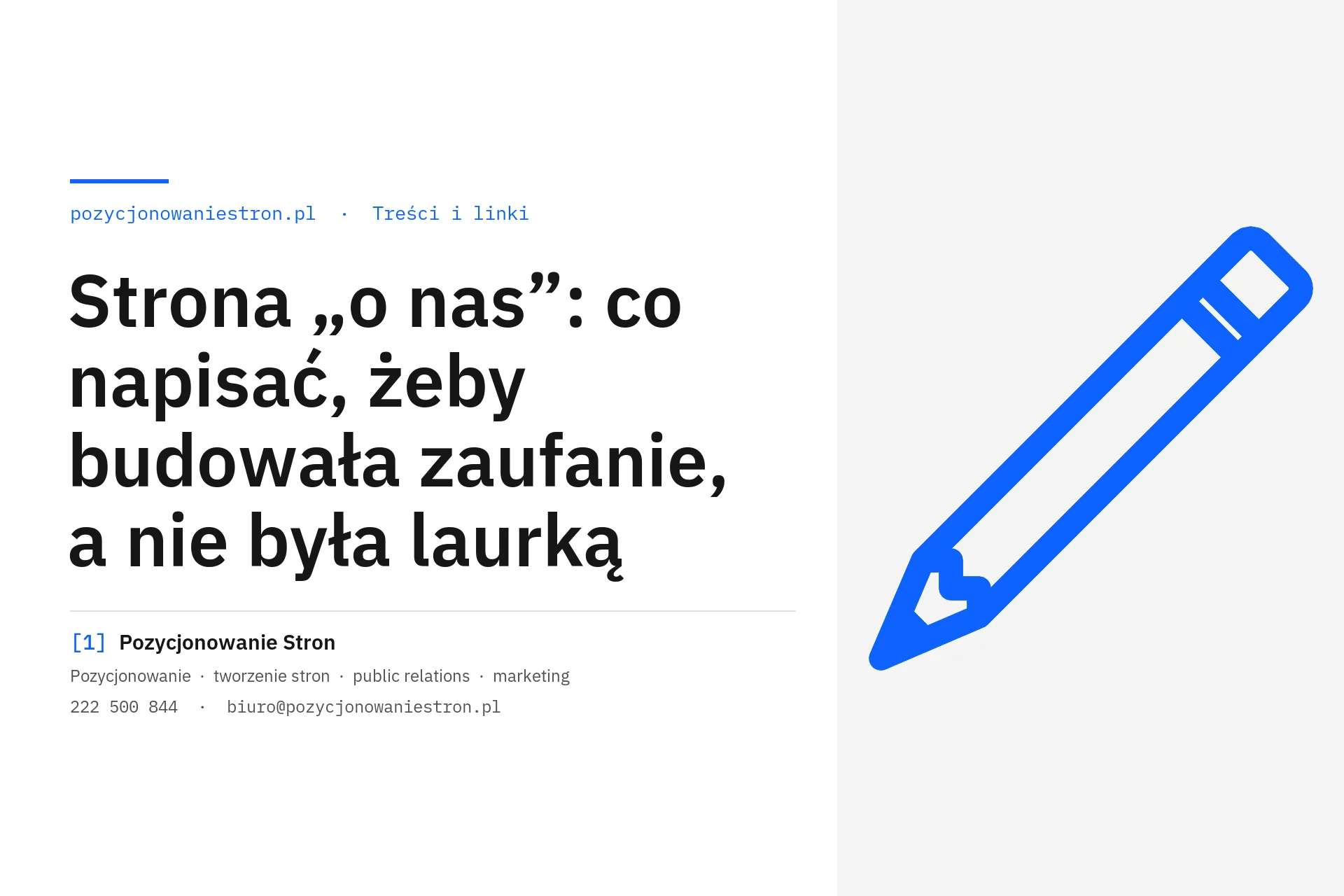 Strona o nas, która buduje zaufanie do firmy - okładka wpisu na blogu Pozycjonowanie Stron