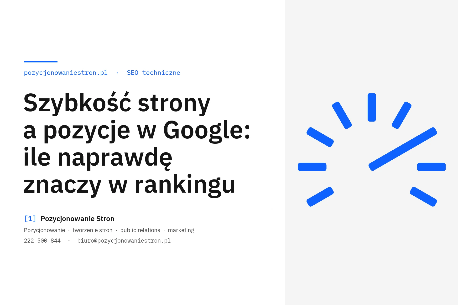 Szybkość strony a pozycje w Google i wyniki firmy - okładka wpisu na blogu Pozycjonowanie Stron