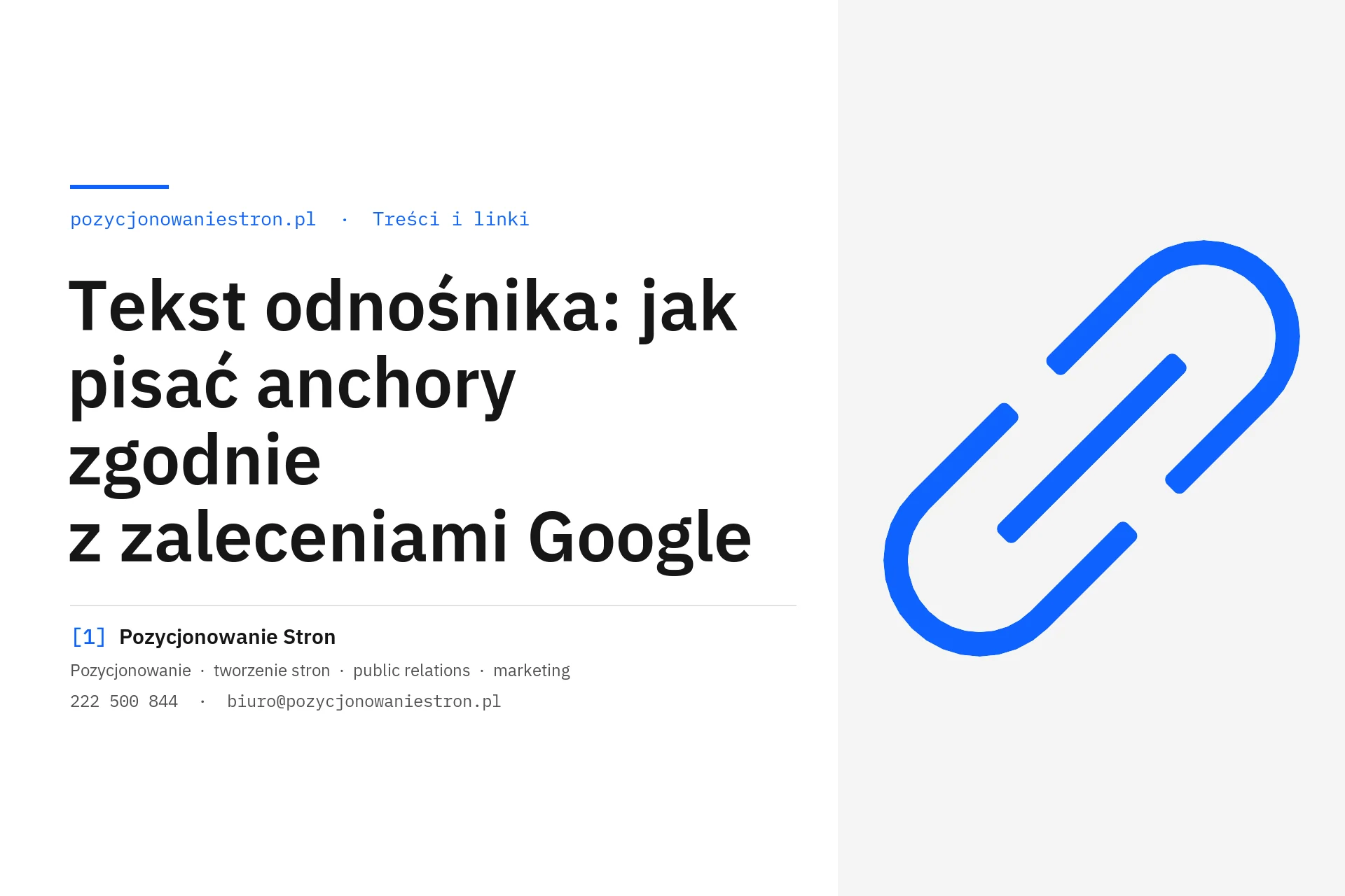 Tekst odnośnika i zalecenia Google dotyczące anchorów - okładka wpisu na blogu Pozycjonowanie Stron