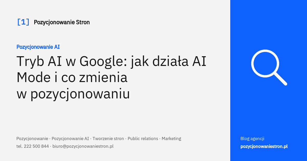 Tryb AI w Google: jak działa AI Mode i co zmienia w pozycjonowaniu - okładka wpisu na blogu Pozycjonowanie Stron