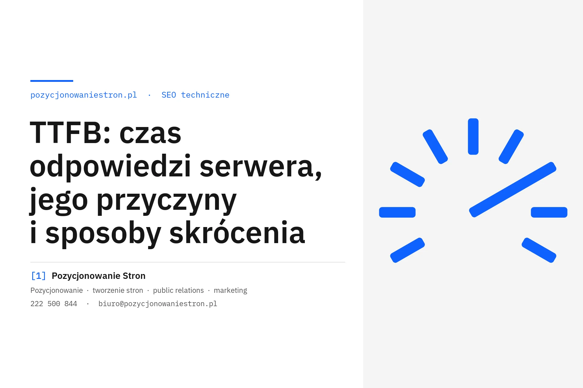 TTFB i czas odpowiedzi serwera: przyczyny i sposoby skrócenia - okładka wpisu na blogu Pozycjonowanie Stron
