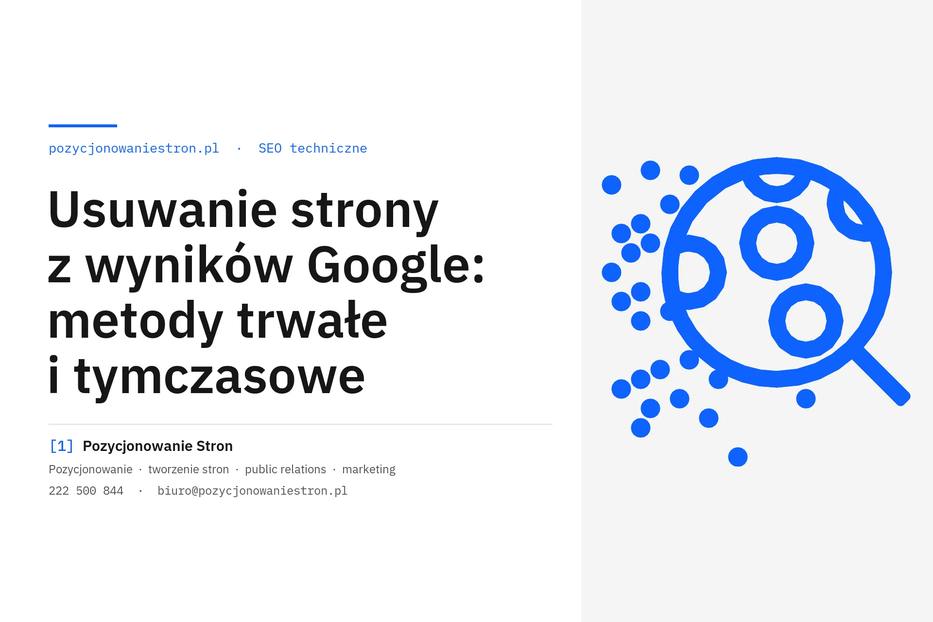 Usuwanie strony z wyników Google metodami trwałymi i tymczasowymi - okładka wpisu na blogu Pozycjonowanie Stron