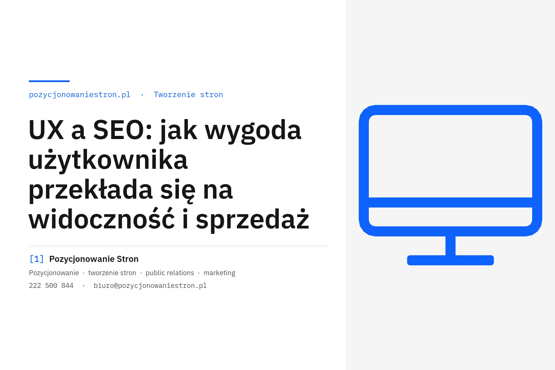 UX a SEO, czyli wygoda użytkownika a widoczność strony w Google - okładka wpisu na blogu Pozycjonowanie Stron
