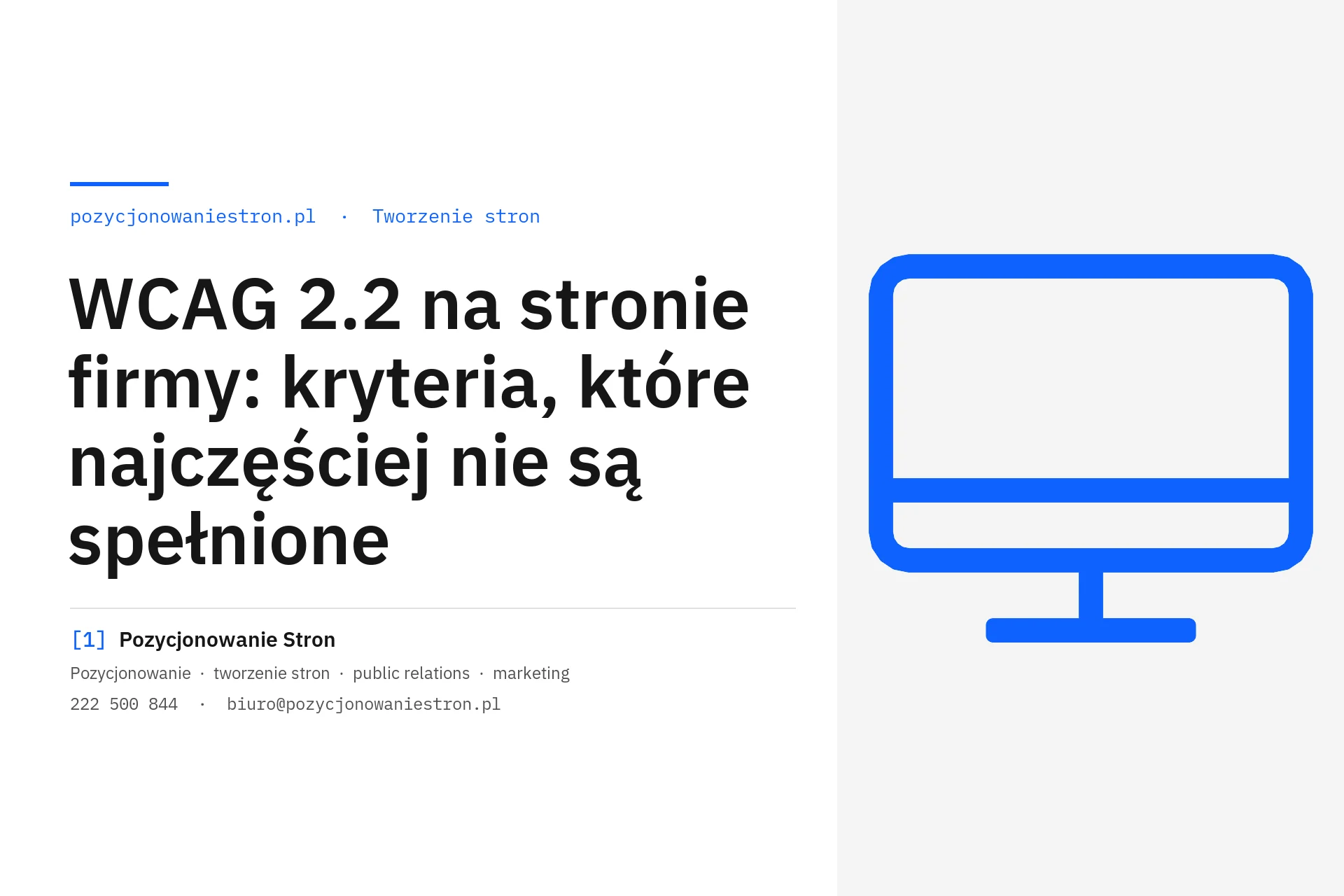 WCAG 2.2 na stronie firmy i najczęstsze błędy dostępności - okładka wpisu na blogu Pozycjonowanie Stron