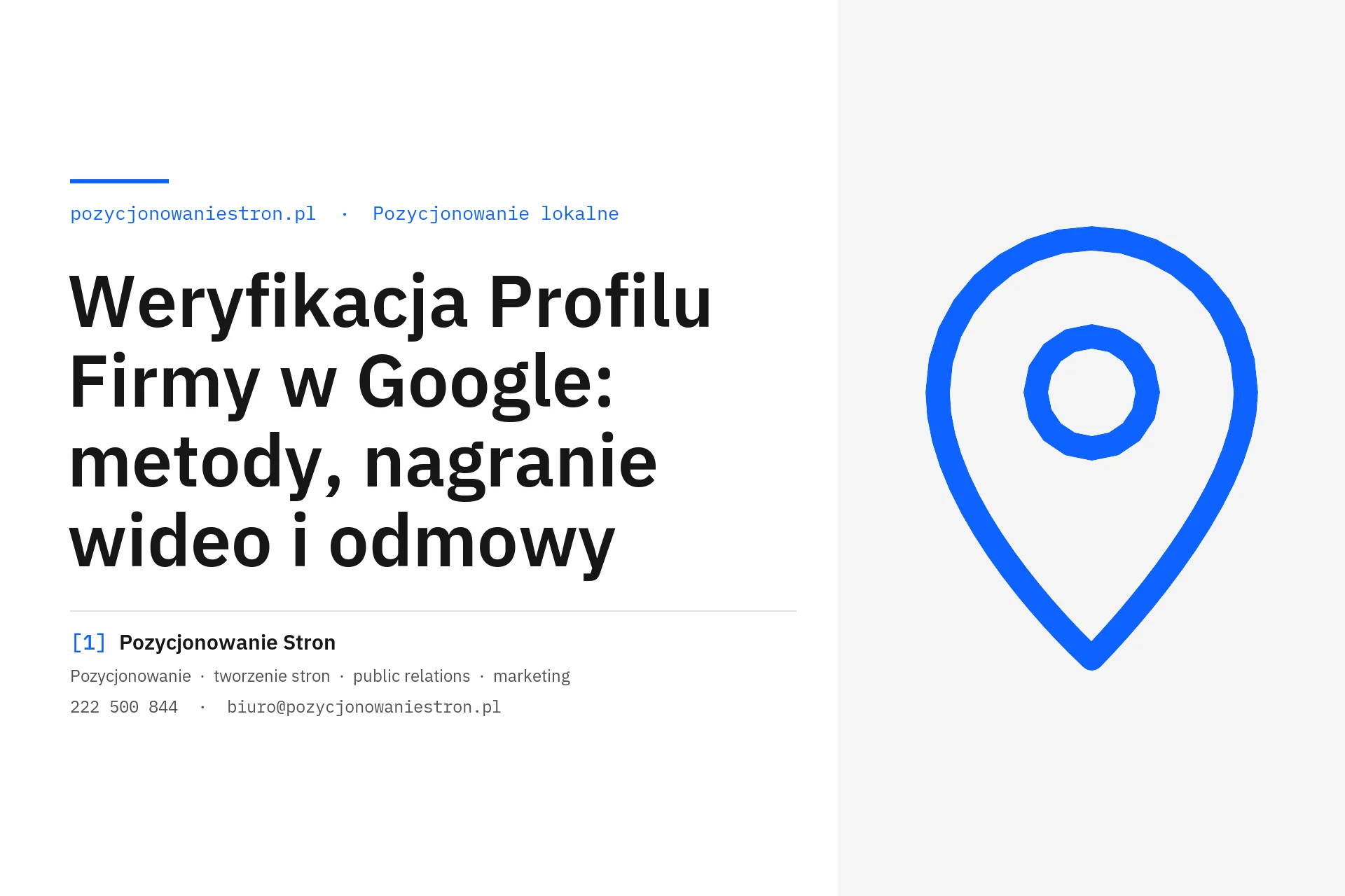 Weryfikacja Profilu Firmy w Google i metody potwierdzenia - okładka wpisu na blogu Pozycjonowanie Stron