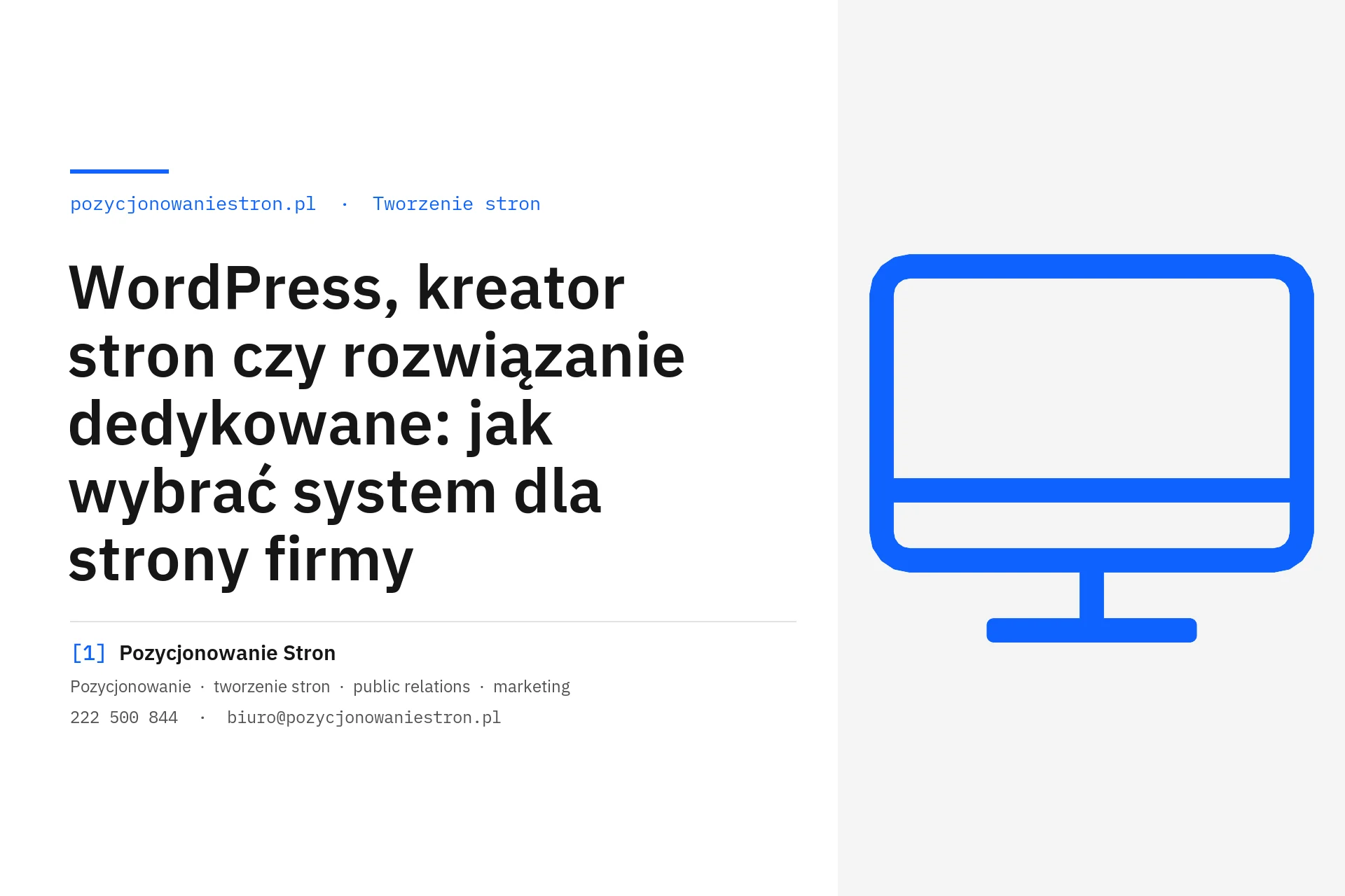 WordPress, kreator stron czy rozwiązanie dedykowane dla firmy - okładka wpisu na blogu Pozycjonowanie Stron