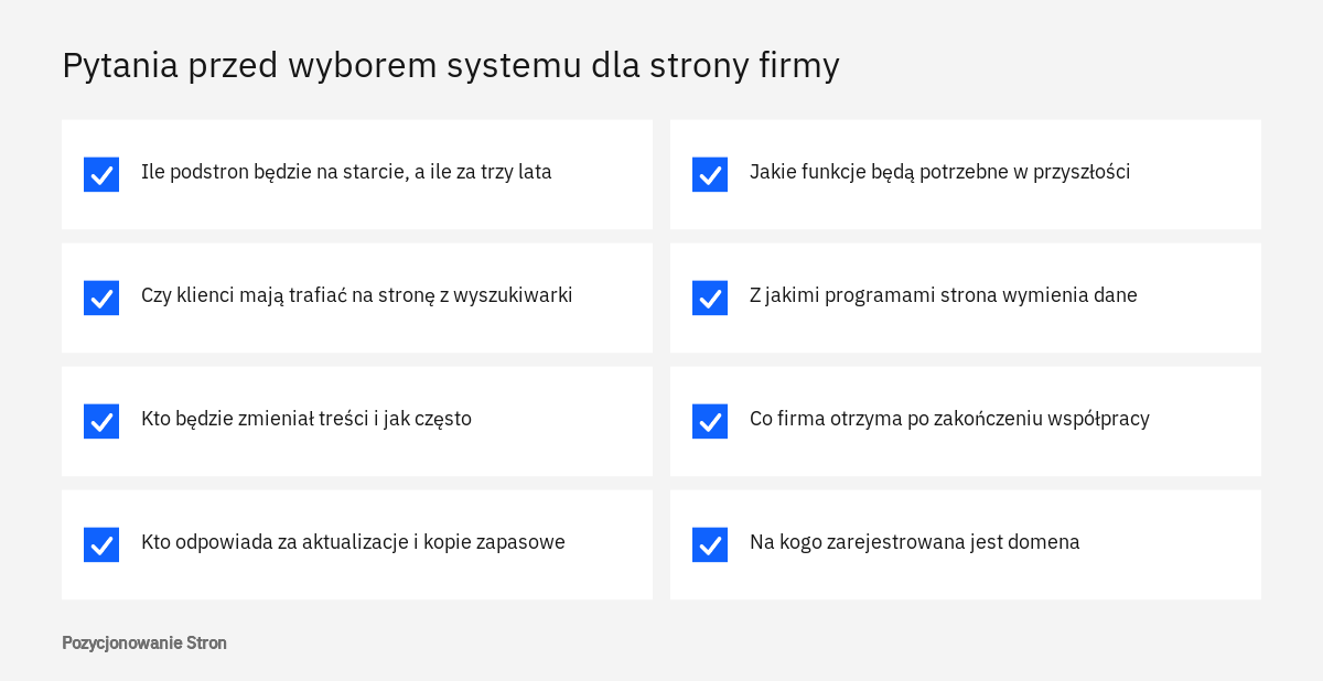Lista pytań przed wyborem systemu strony firmy: WordPress, kreator stron czy rozwiązanie dedykowane