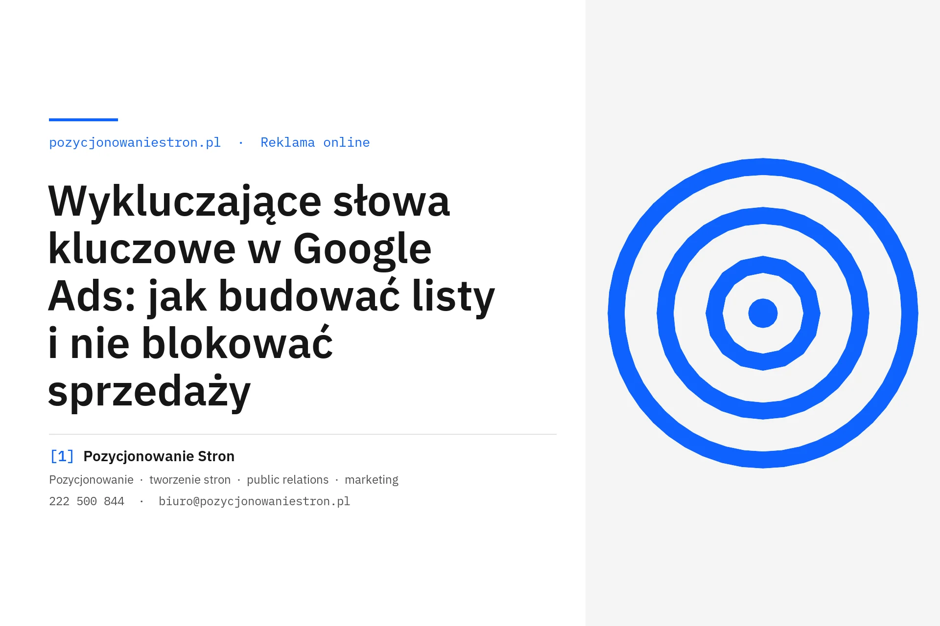 Wykluczające słowa kluczowe w Google Ads i listy wykluczeń - okładka wpisu na blogu Pozycjonowanie Stron