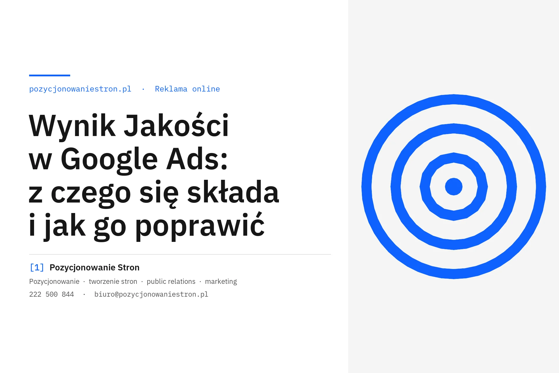 Wynik Jakości w Google Ads i jego trzy składniki - okładka wpisu na blogu Pozycjonowanie Stron