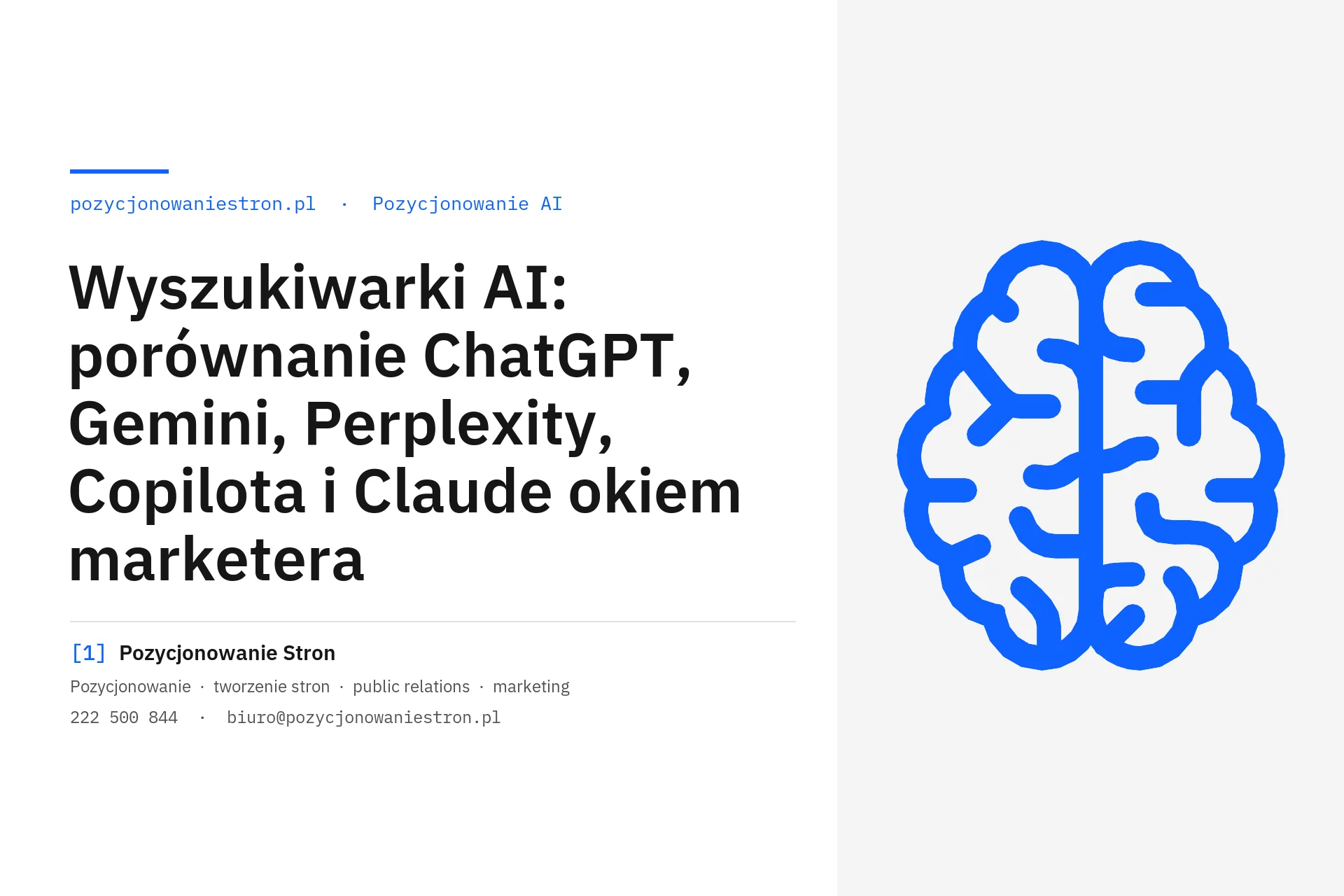 Wyszukiwarki AI: porównanie pięciu asystentów okiem marketera - okładka wpisu na blogu Pozycjonowanie Stron
