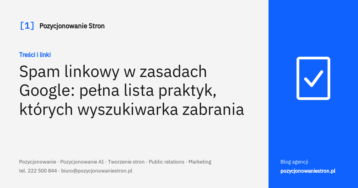 Spam linkowy w zasadach Google i lista zabronionych praktyk - okładka wpisu na blogu Pozycjonowanie Stron