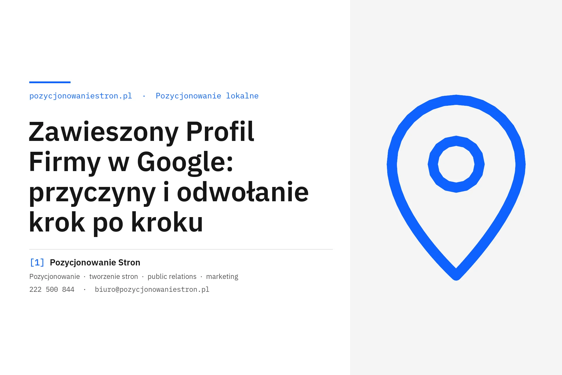 Zawieszony Profil Firmy w Google i odwołanie - okładka wpisu na blogu Pozycjonowanie Stron
