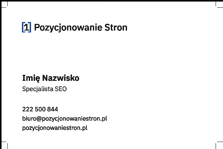 Wizytówka Pozycjonowanie Stron, przód